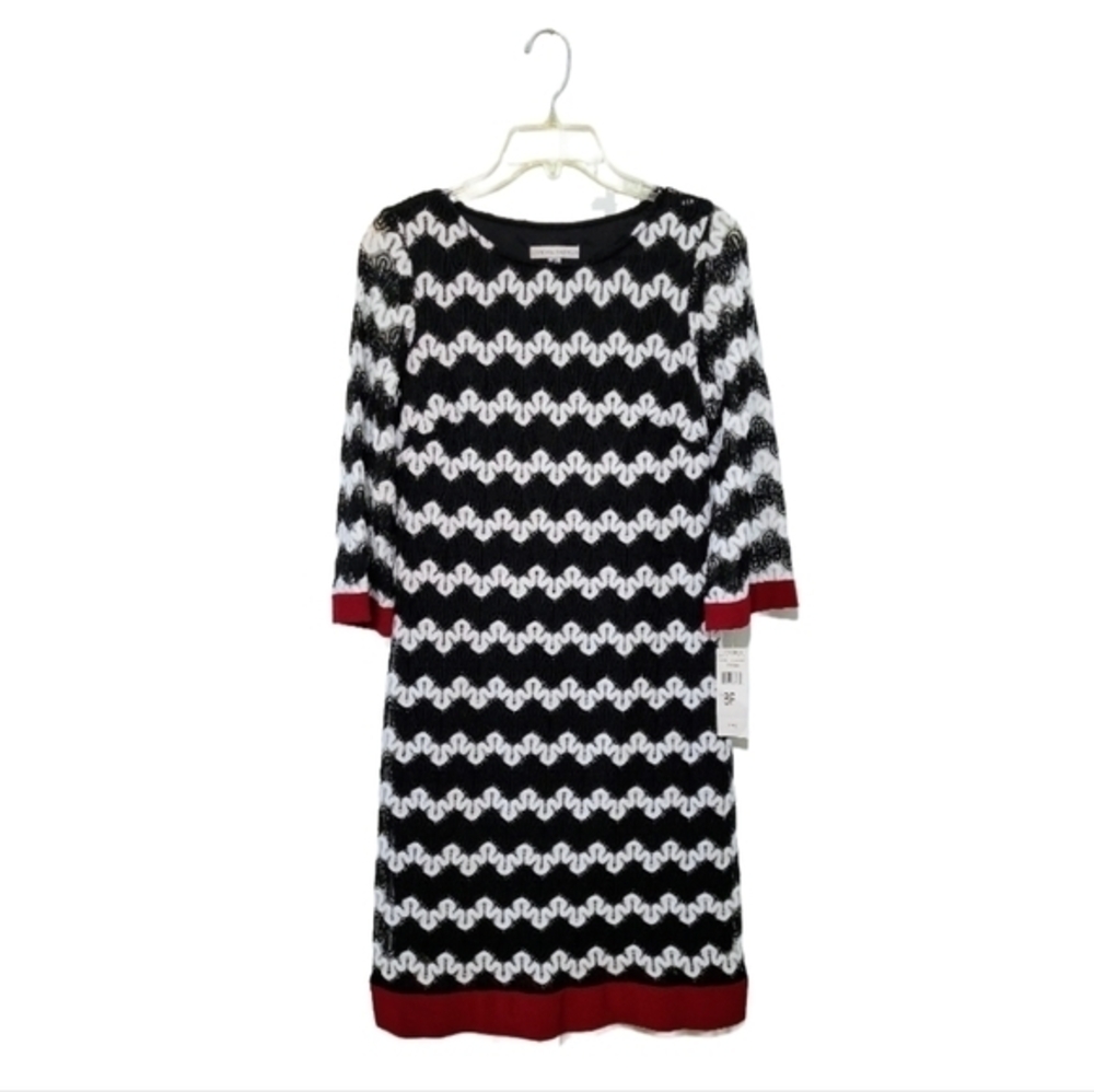 NWT Sandra Darren / Studio 1 3/4 Sleeve Chevron Knit Shift Dress, Size 8P Preppy